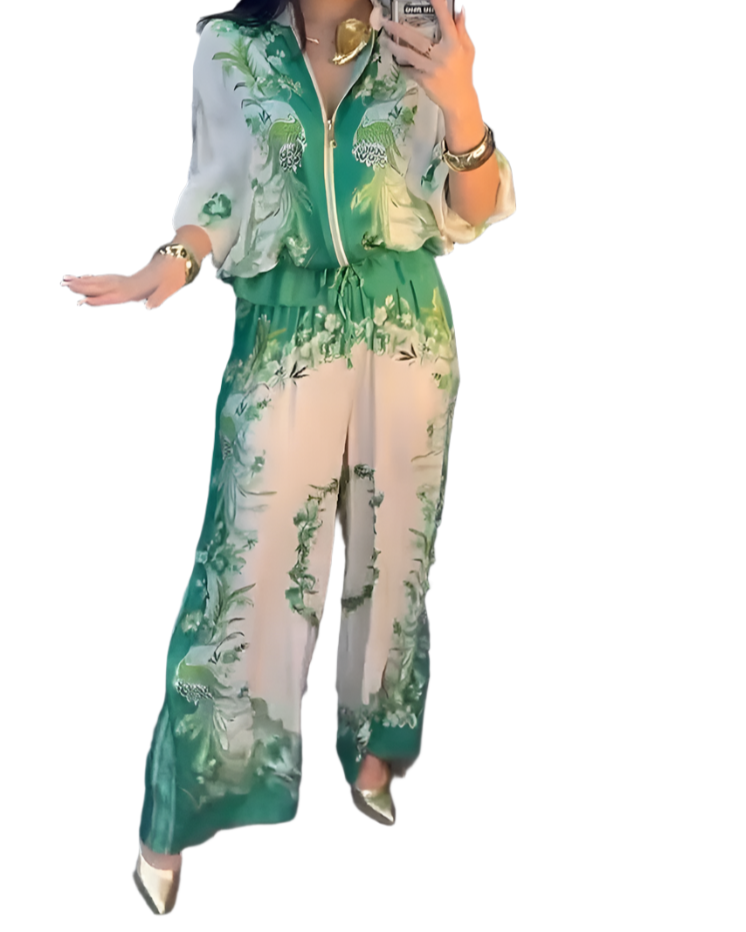 Elise – Women’s Wide-Leg Suit with Stand Collar