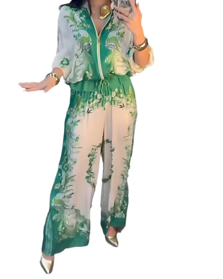 Elise – Women’s Wide-Leg Suit with Stand Collar