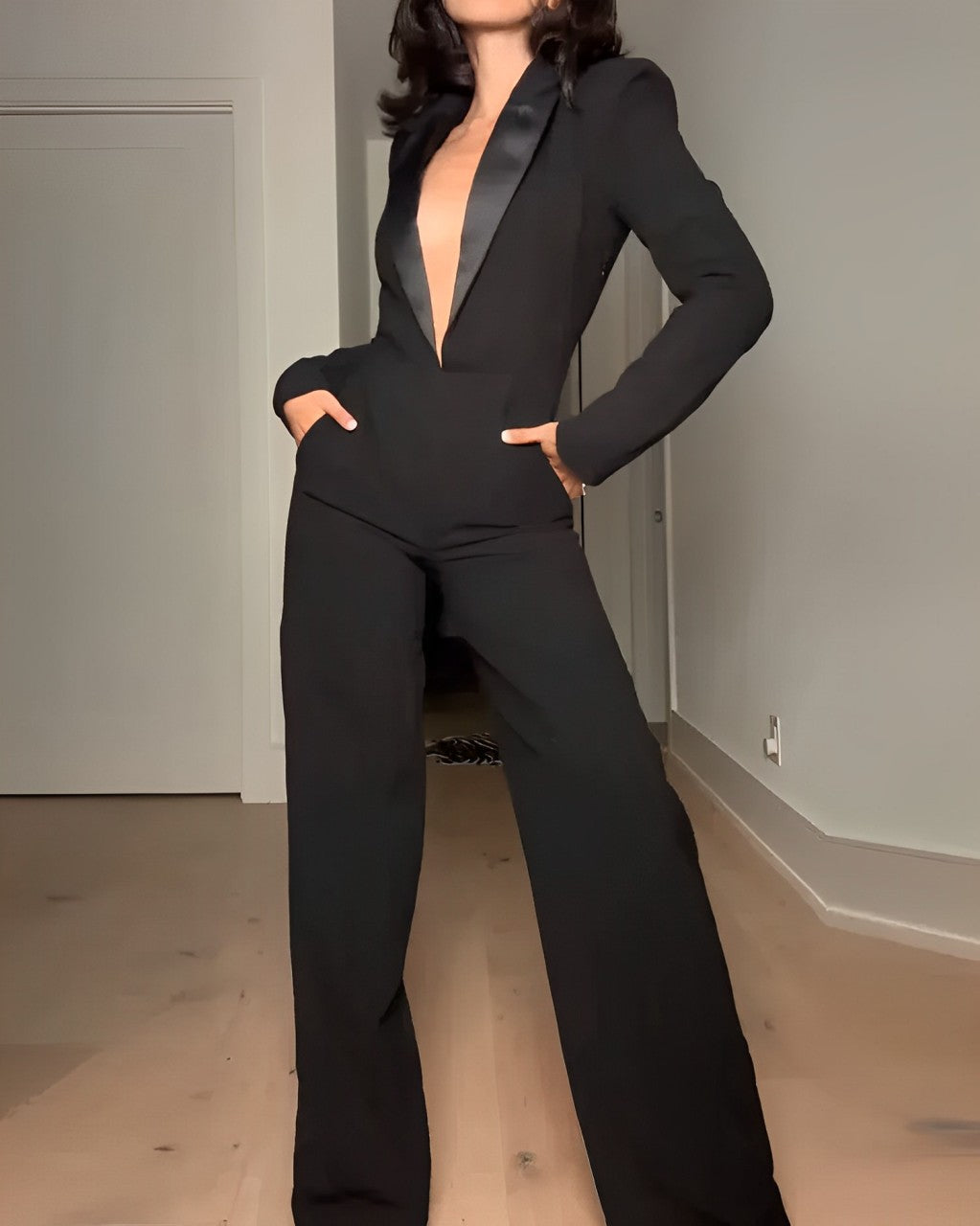 Khione – Women’s Long-Sleeved V-Neck Waist Jumpsuit