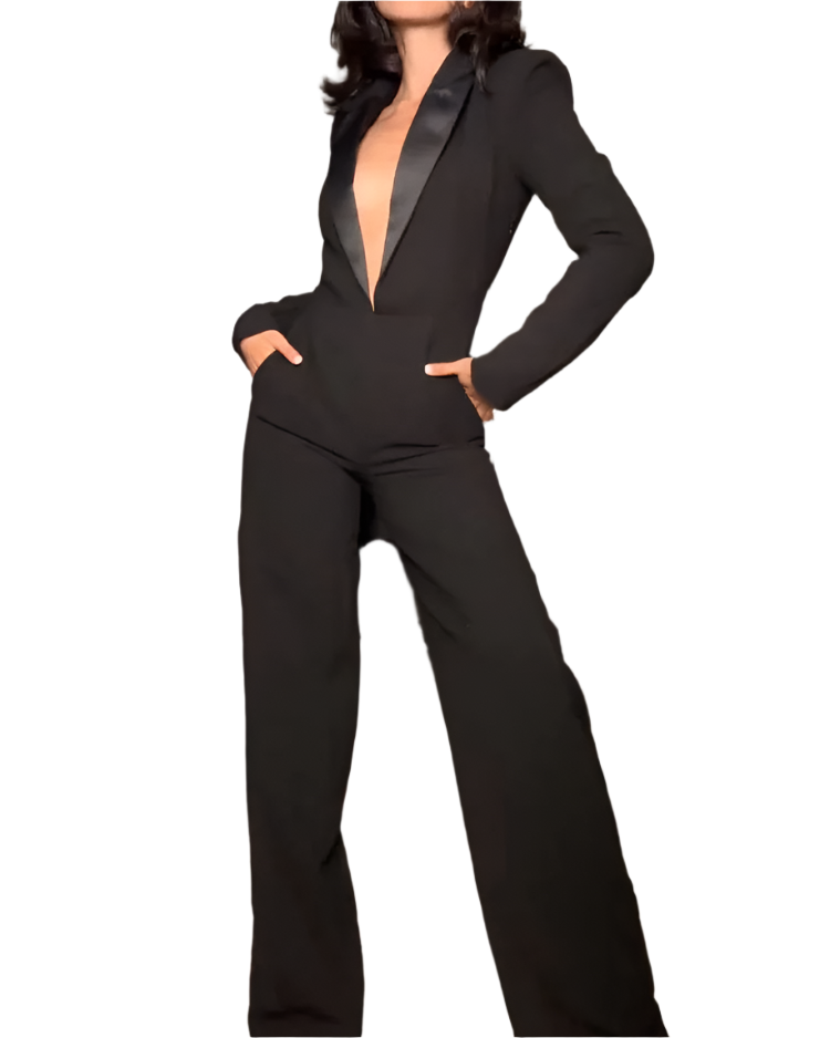 Khione – Women’s Long-Sleeved V-Neck Waist Jumpsuit