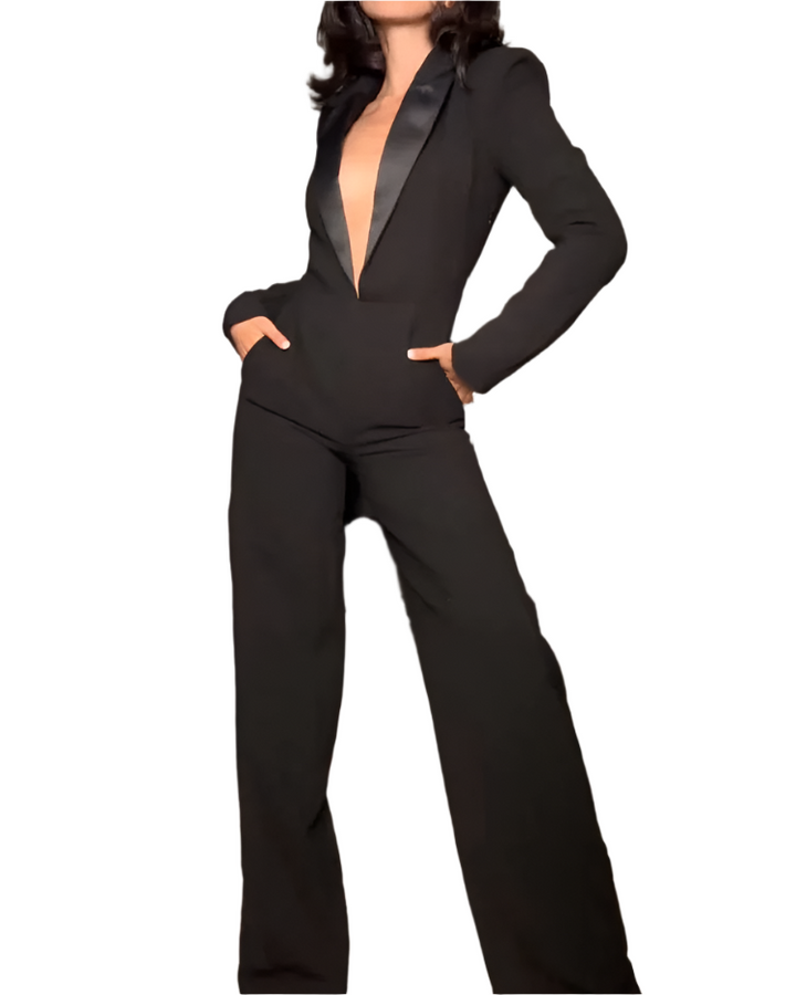 Khione – Women’s Long-Sleeved V-Neck Waist Jumpsuit