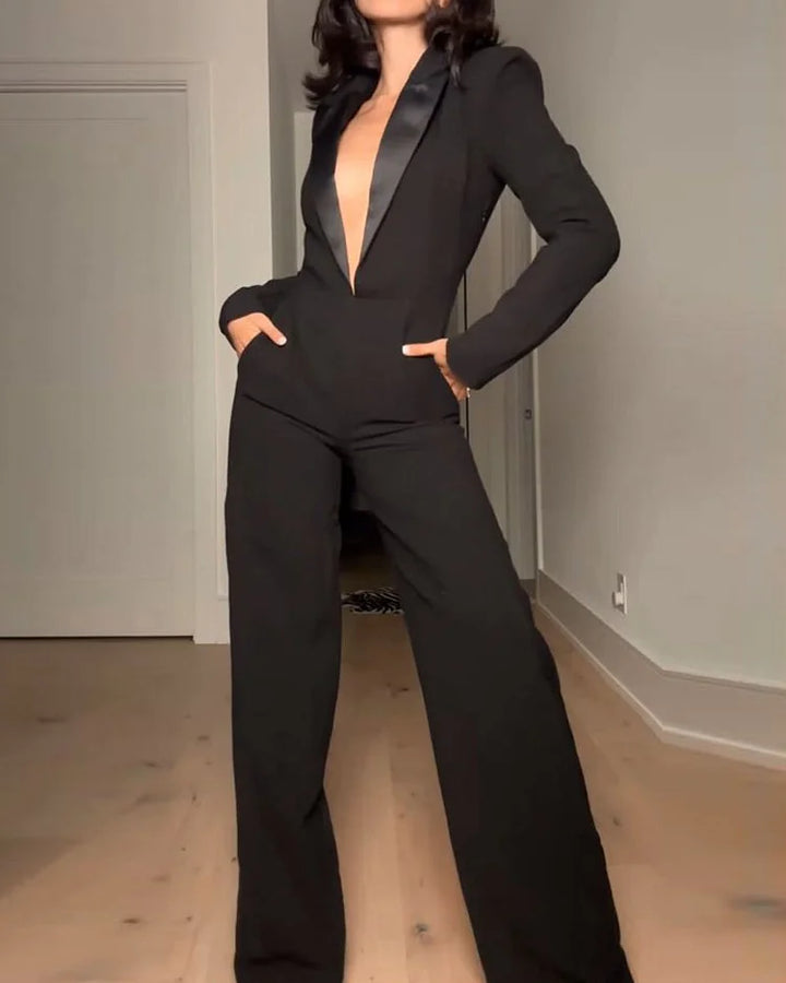 Khione – Women’s Long-Sleeved V-Neck Waist Jumpsuit