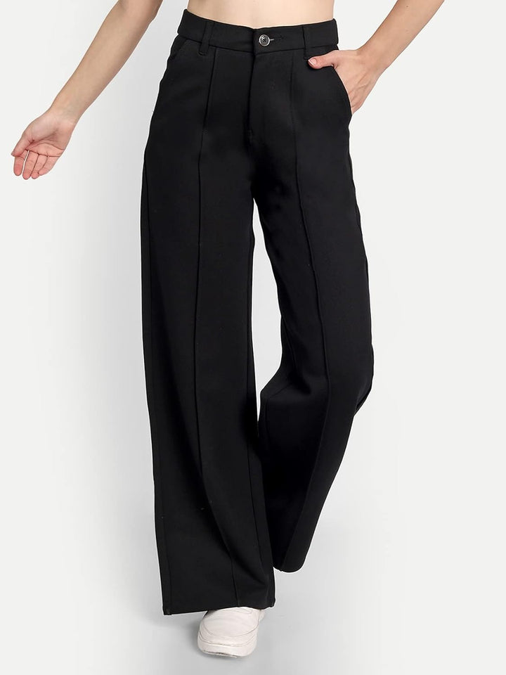 Stella – Black Wide-Leg High-Rise Stretchable Trousers for Women