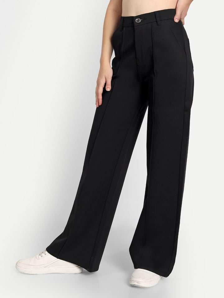 Stella – Black Wide-Leg High-Rise Stretchable Trousers for Women