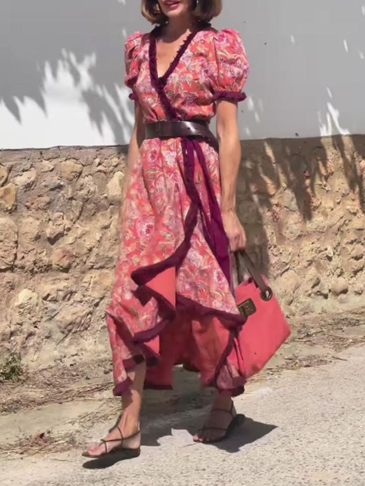 Giulia – Elegant Pink Short Sleeve Maxi Dress for Women