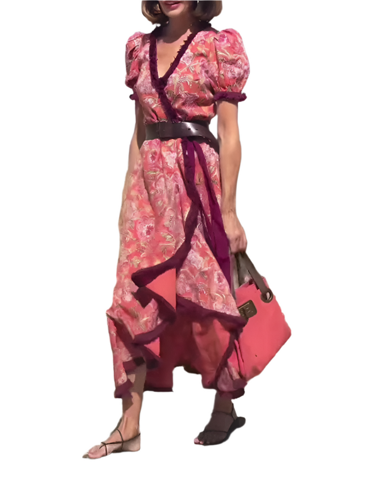 Giulia – Elegant Pink Short Sleeve Maxi Dress for Women