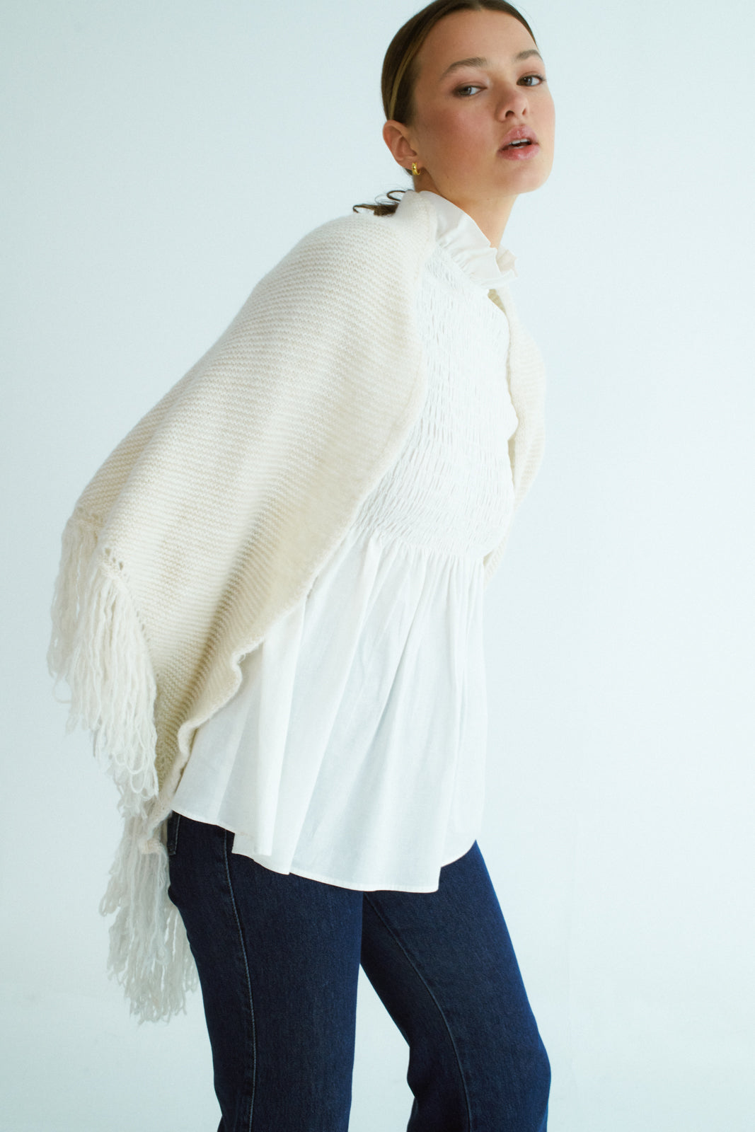 Lucienne – Textured White Women’s Oversized Poncho