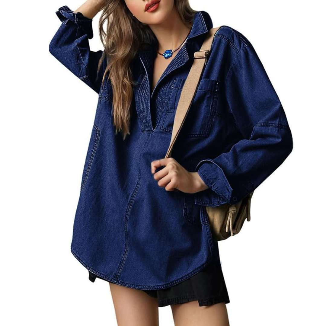 Laurènne – Button-Up Women’s V-Neck Blouse