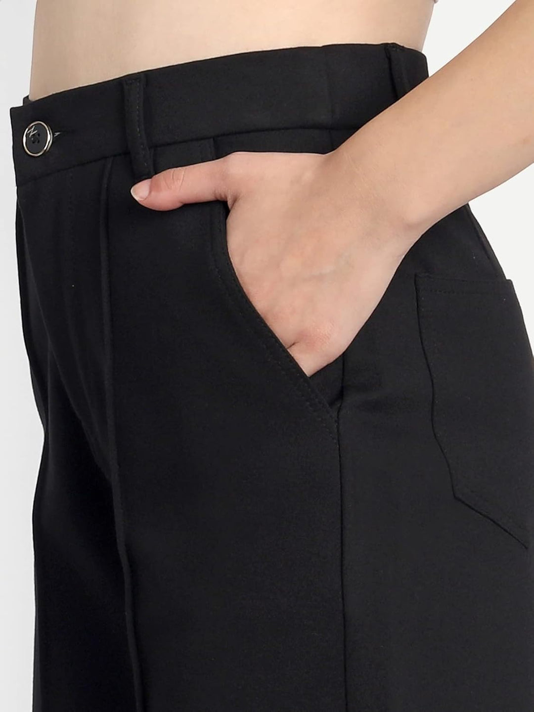 Stella – Black Wide-Leg High-Rise Stretchable Trousers for Women