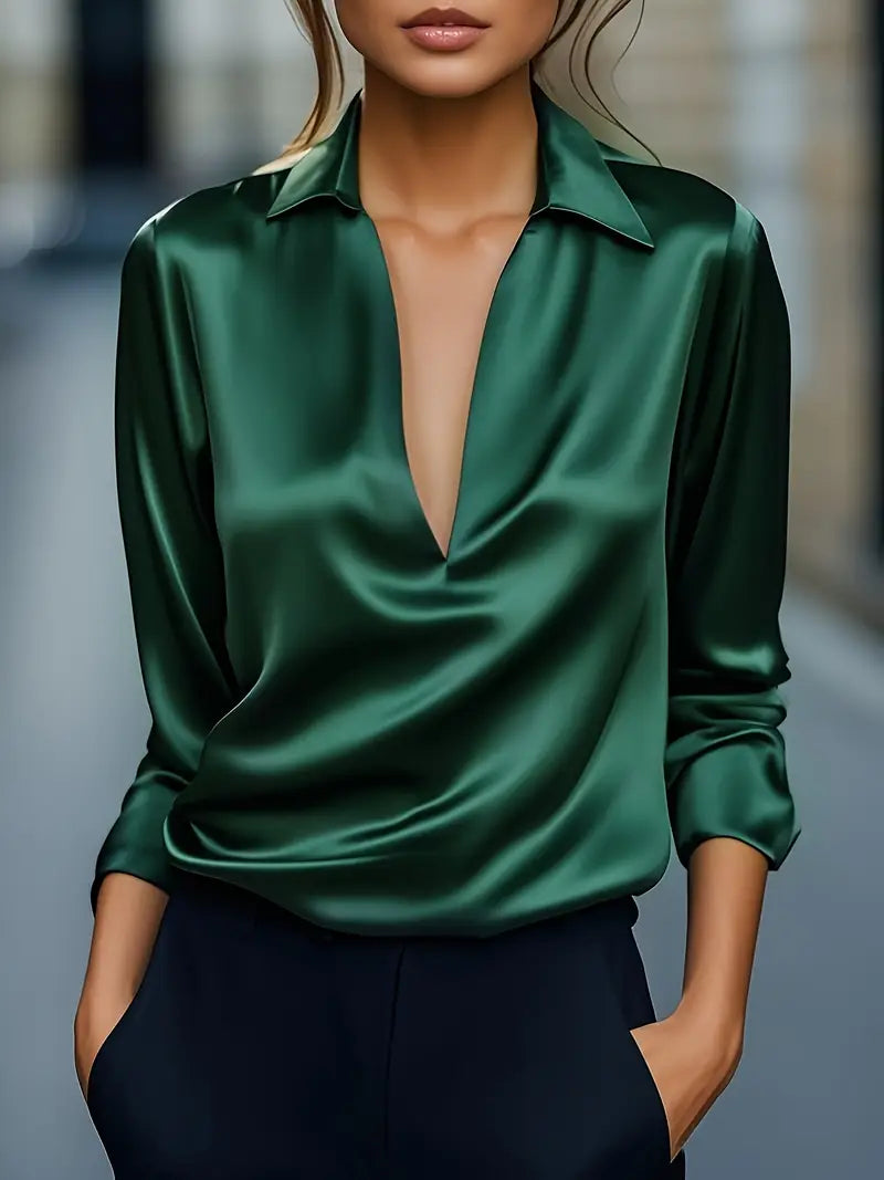 Jenel – Satin Women’s V-Neck Blouse