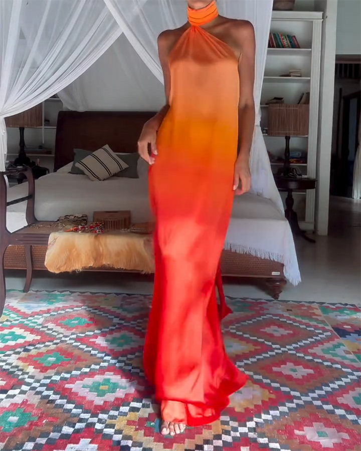 Claire – Women's Gradient High Neck Backless Maxi Dress