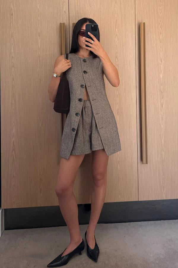 Brittany – Tailored Women’s Choc Tunic Vest Set