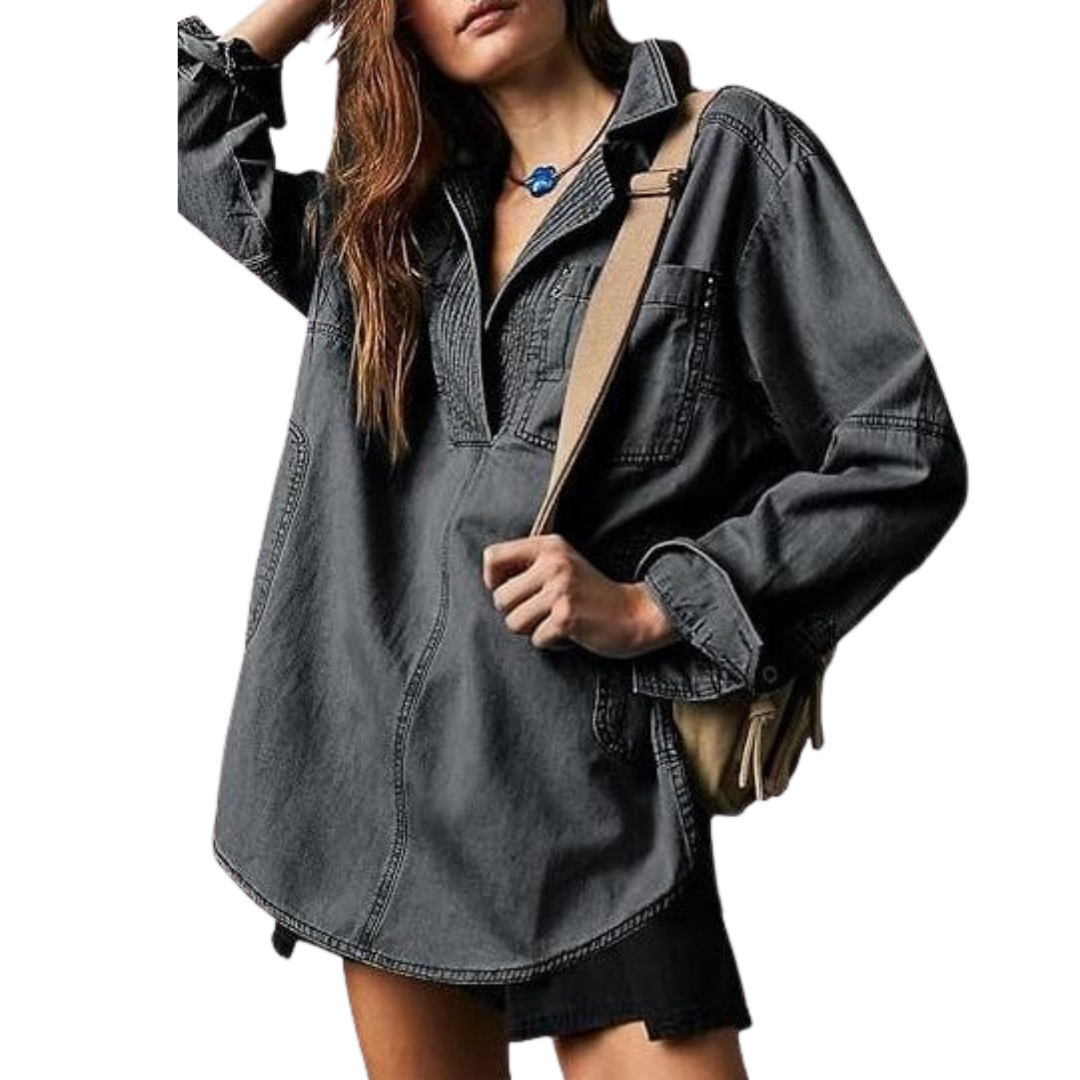 Laurènne – Button-Up Women’s V-Neck Blouse