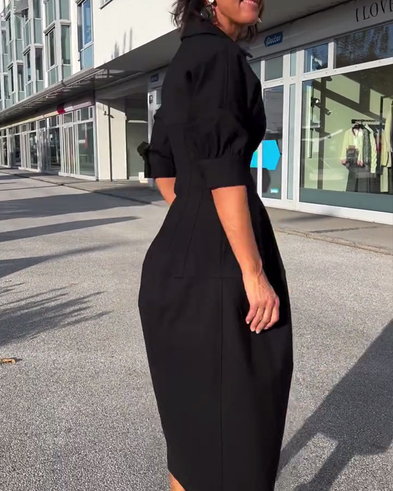 Mia – Casual Solid Color Lapel Dress for Women