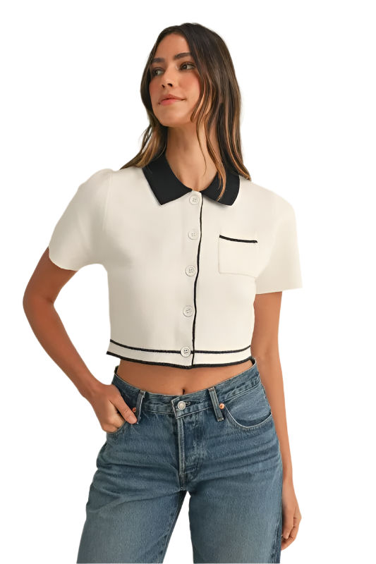 Aria – Women’s Contrast Collar Knit Cardigan