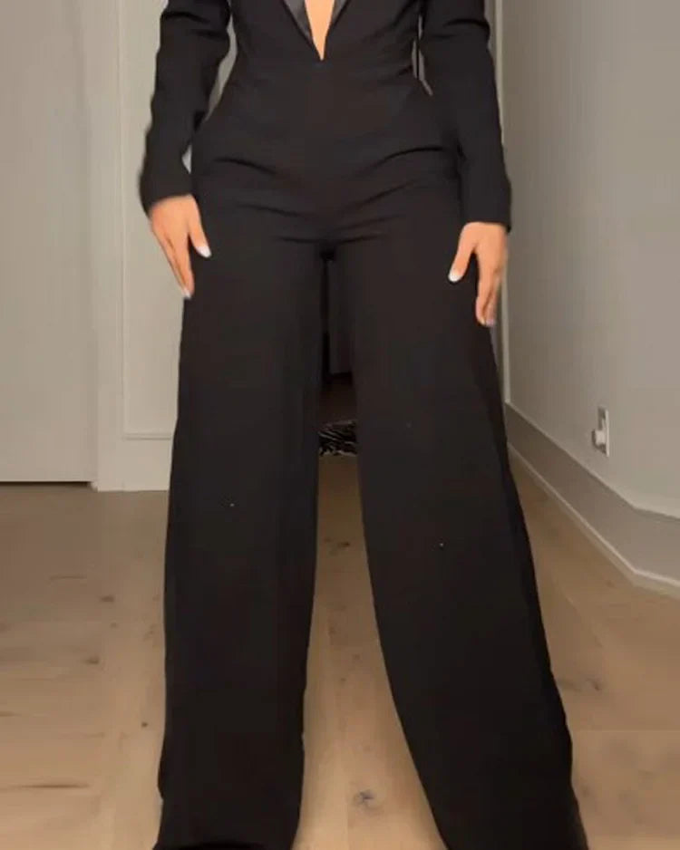 Khione – Women’s Long-Sleeved V-Neck Waist Jumpsuit