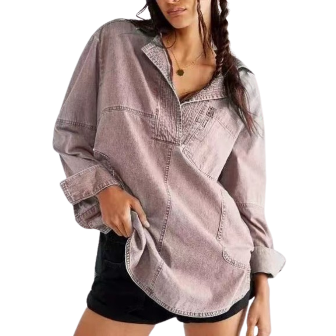 Laurènne – Button-Up Women’s V-Neck Blouse