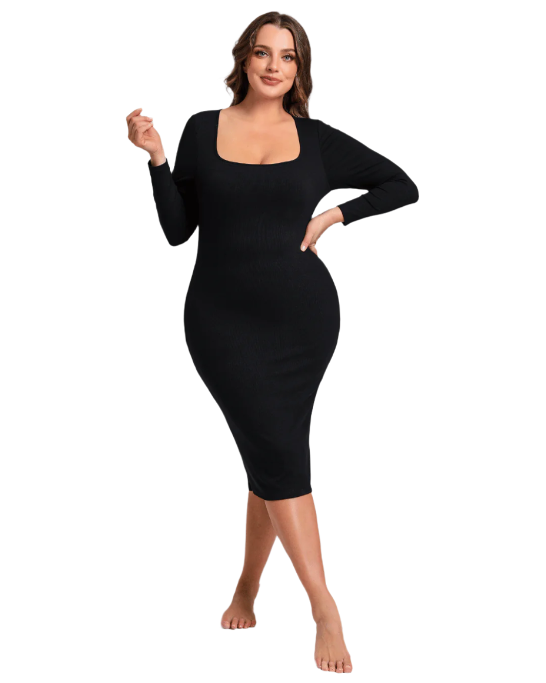 Sarah – Women's Sculpting Long-Sleeve Midi Shapewear Dress