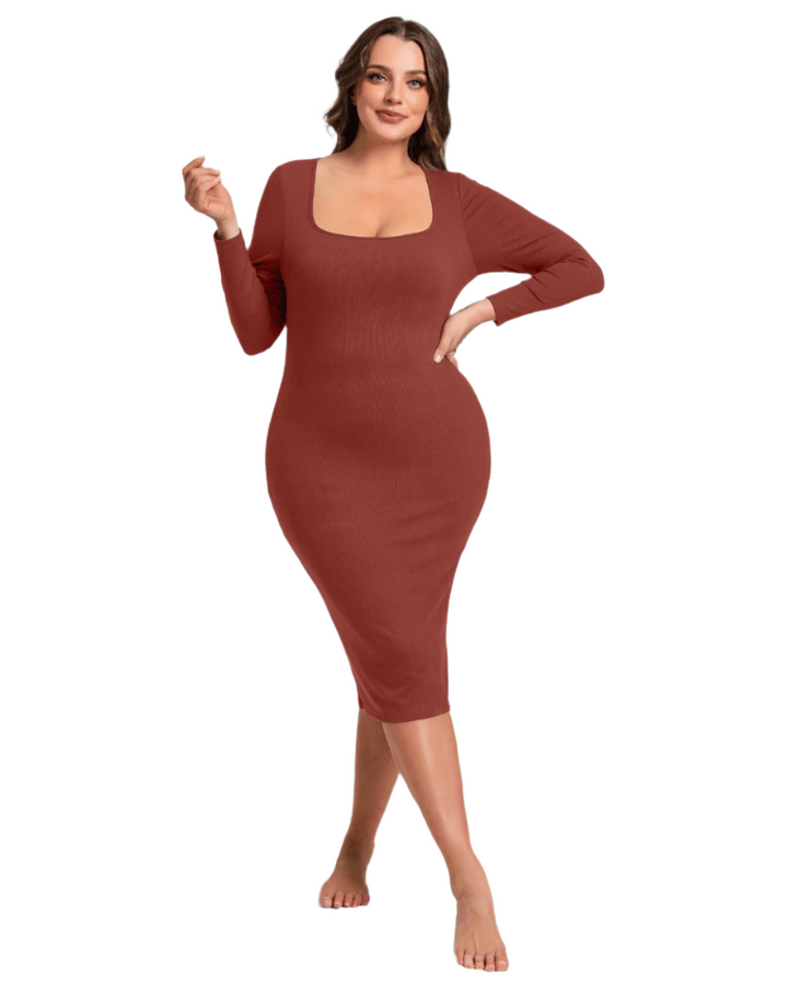 Sarah – Women's Sculpting Long-Sleeve Midi Shapewear Dress