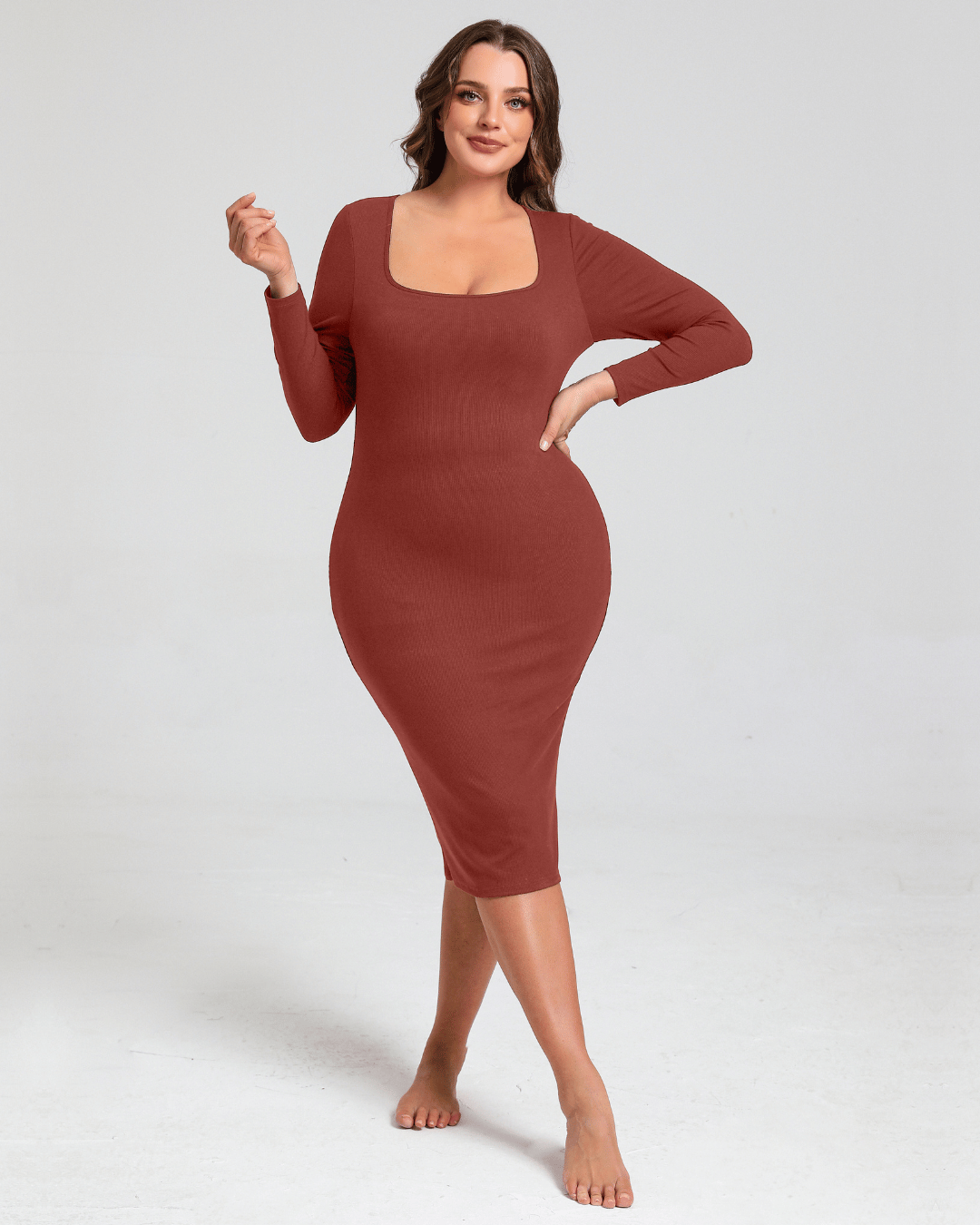 Sarah – Women's Sculpting Long-Sleeve Midi Shapewear Dress