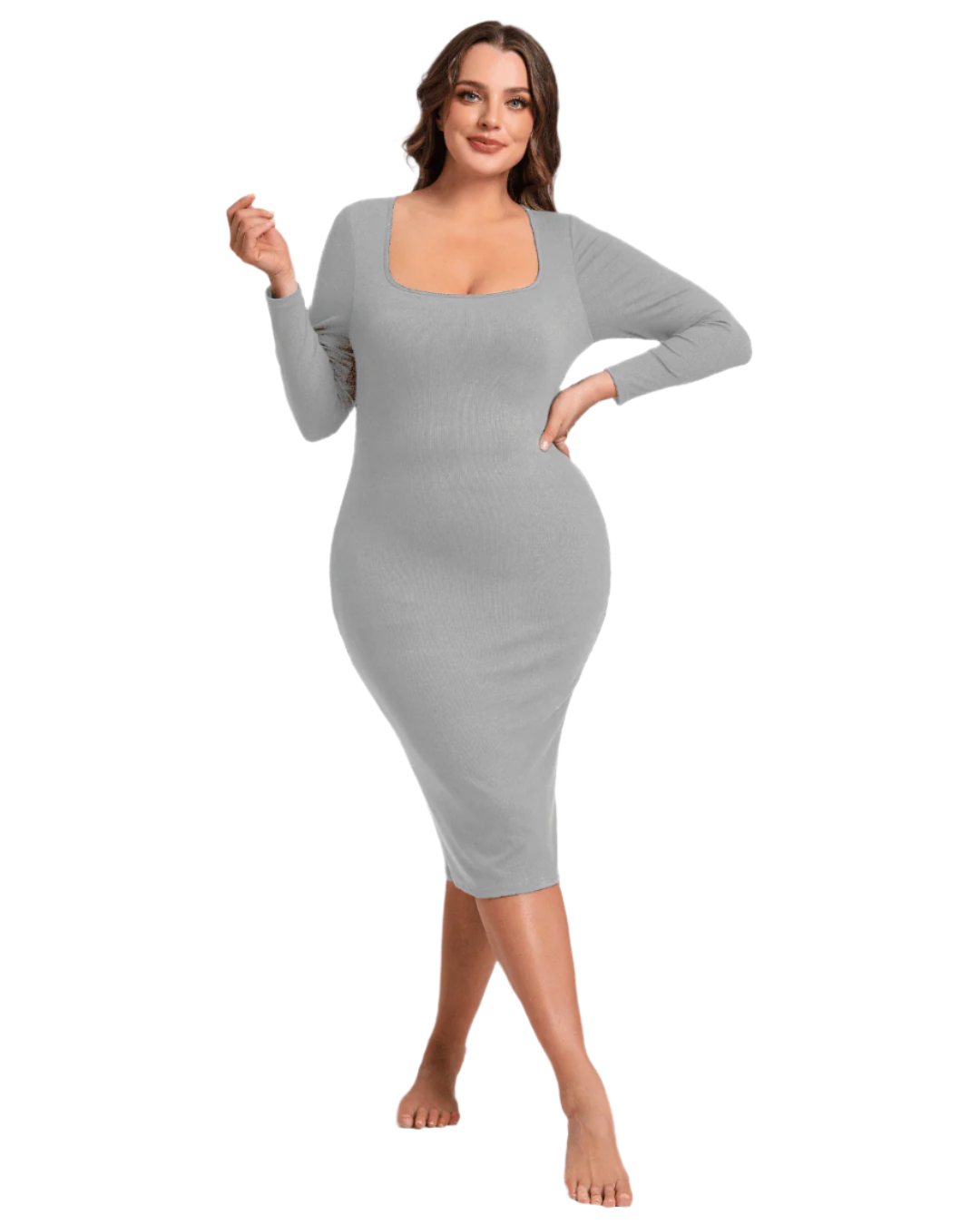 Sarah – Women's Sculpting Long-Sleeve Midi Shapewear Dress