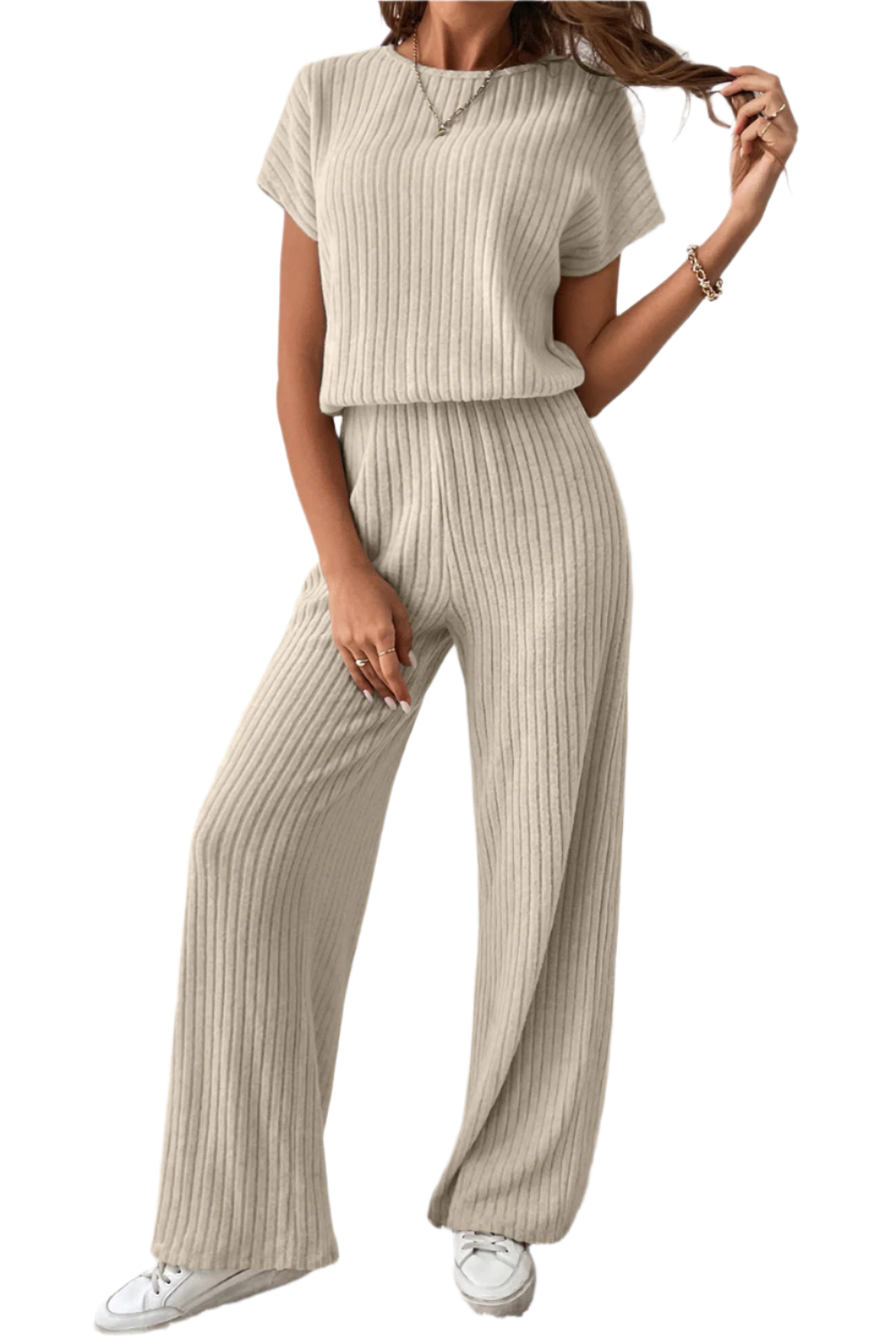 Grace – Dark Grey Women’s Ribbed Keyhole Jumpsuit