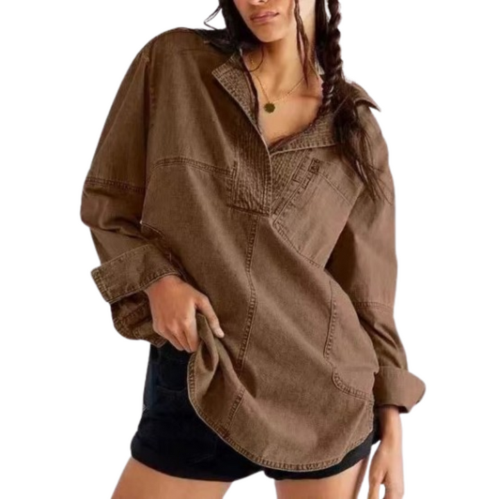 Laurènne – Button-Up Women’s V-Neck Blouse