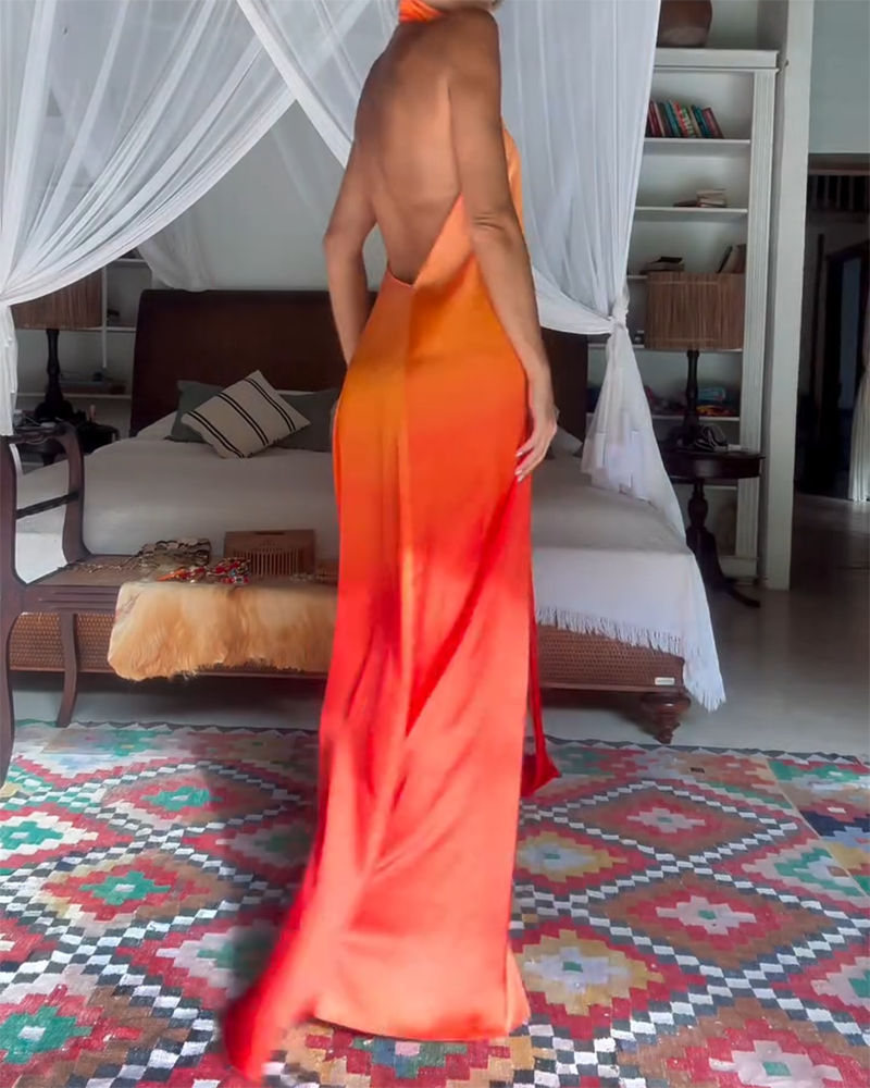 Claire – Women's Gradient High Neck Backless Maxi Dress