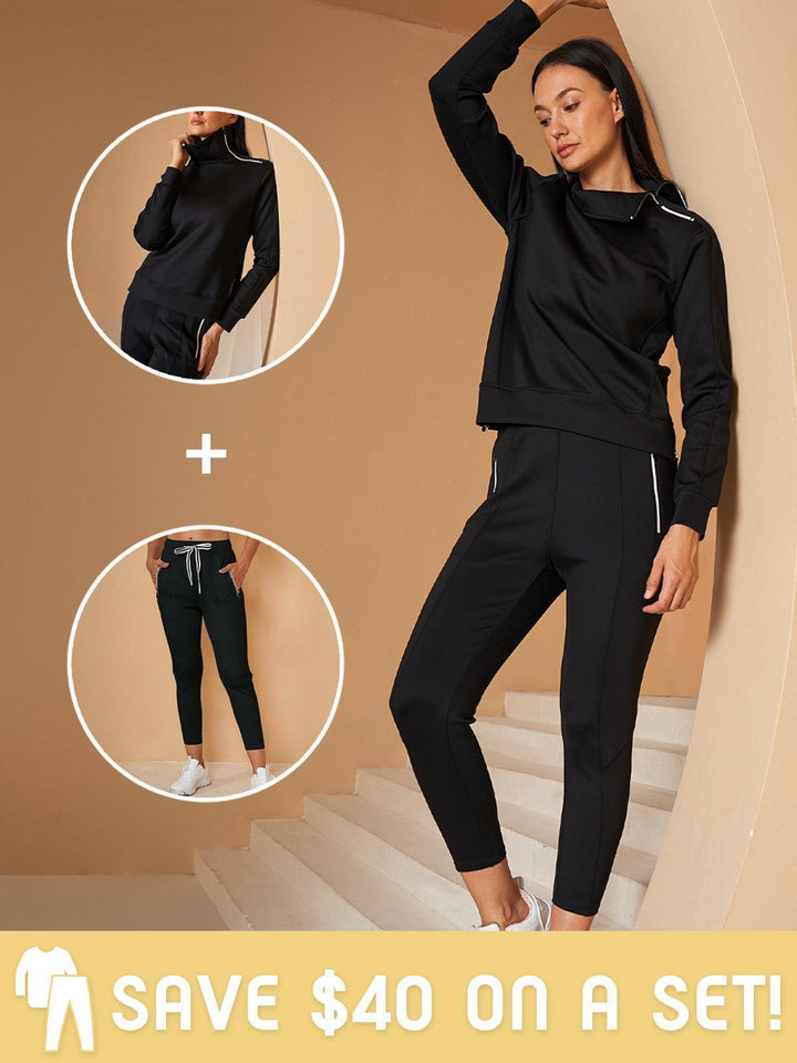 Jennifer – Irregular-Collar Women’s Golf Pullover & Pant Set