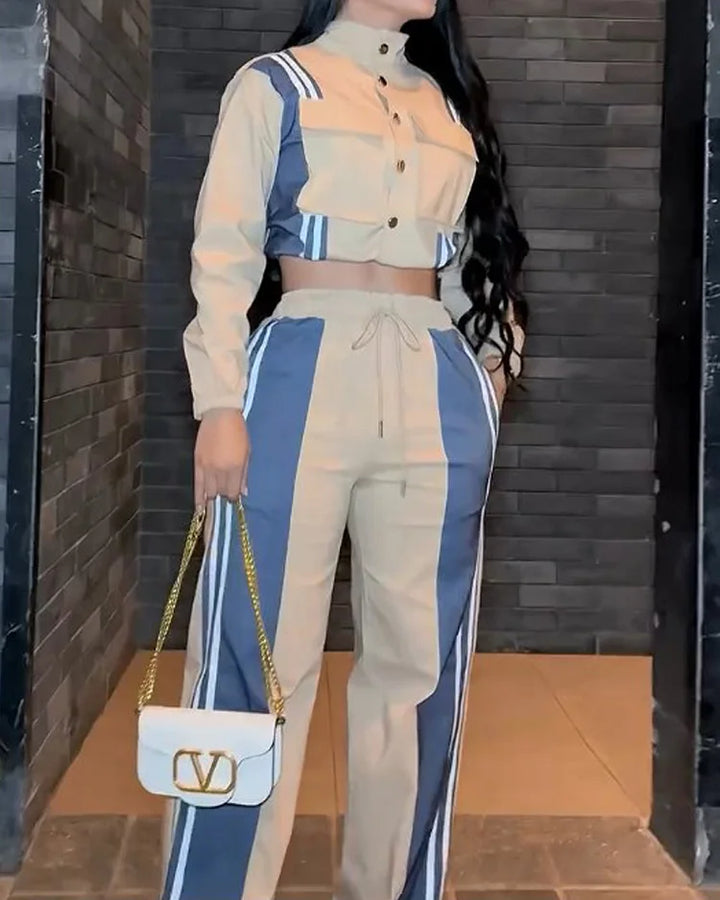 Vivienne – Women’s Lapel Casual Color-Block Two-Piece Suit