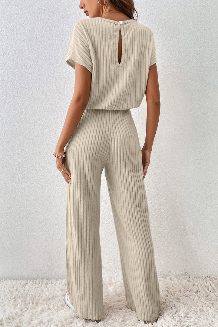 Grace – Dark Grey Women’s Ribbed Keyhole Jumpsuit