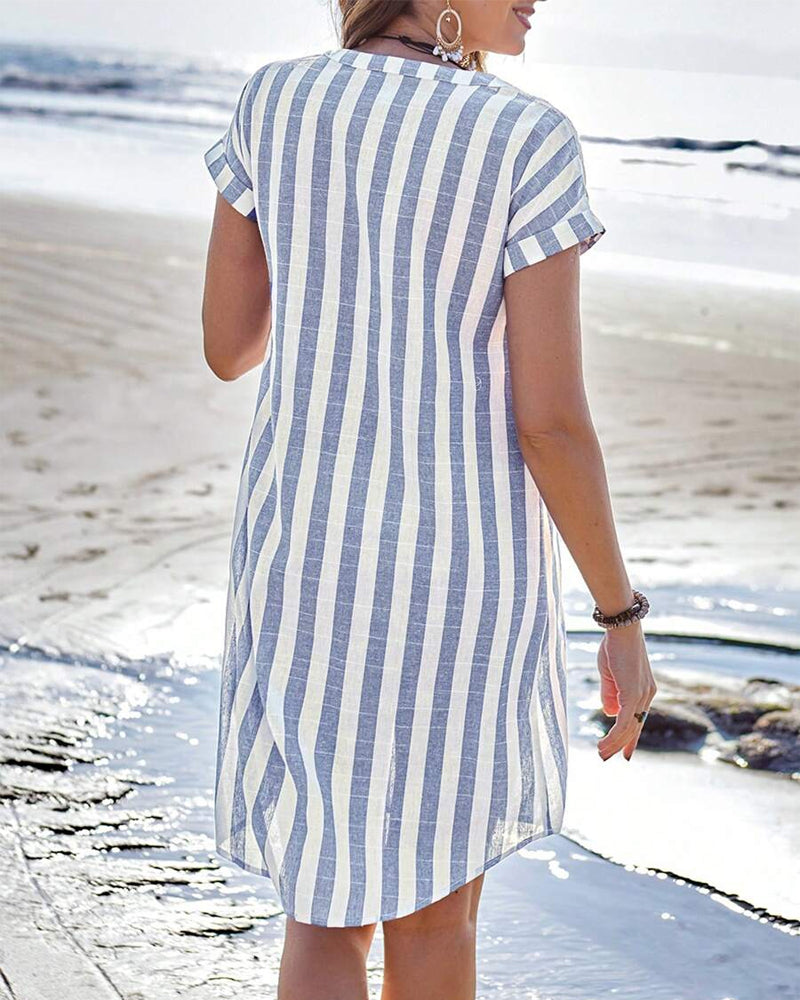 Cécille – Striped Cotton-Linen Women’s Shirt Dress