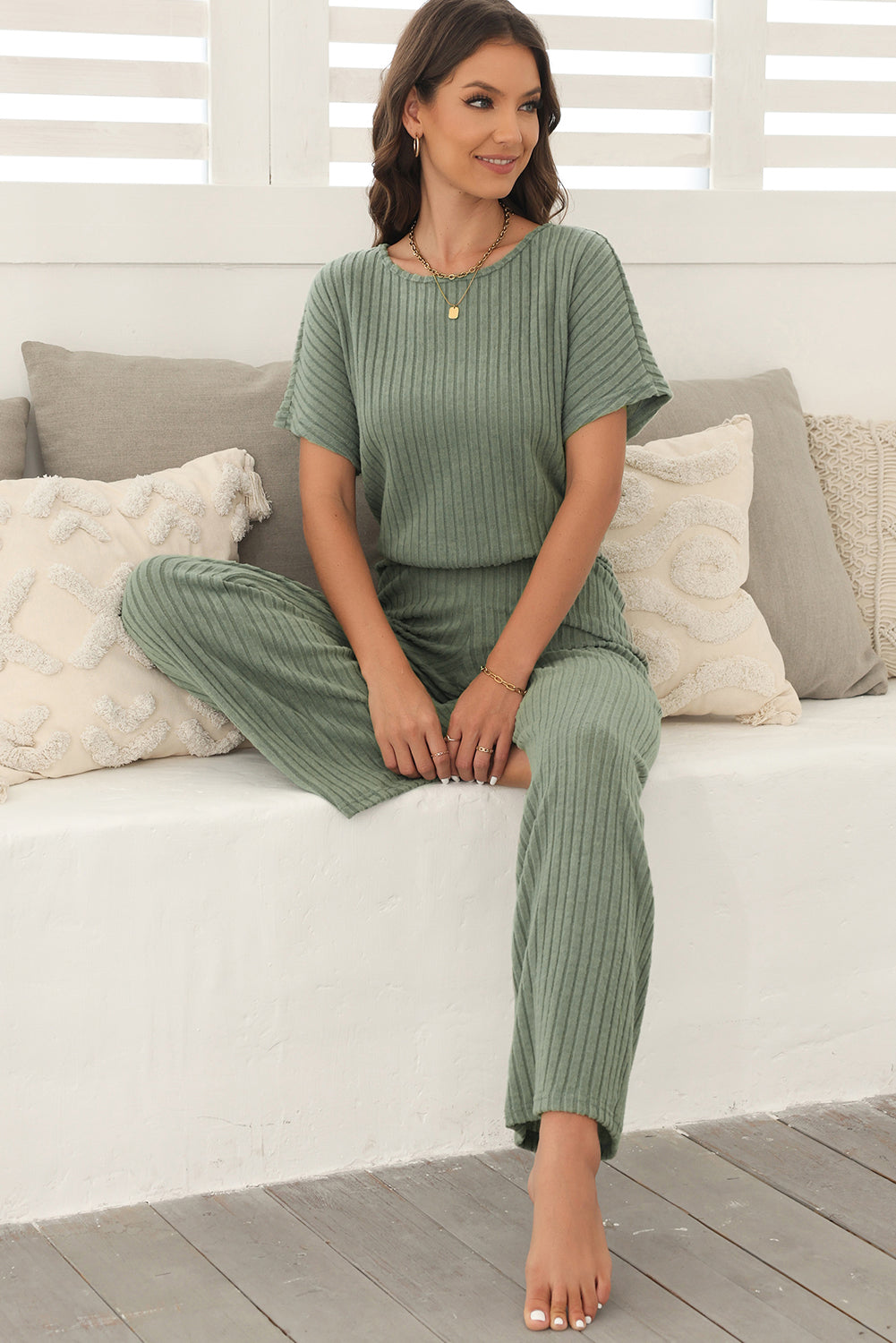 Grace – Dark Grey Women’s Ribbed Keyhole Jumpsuit