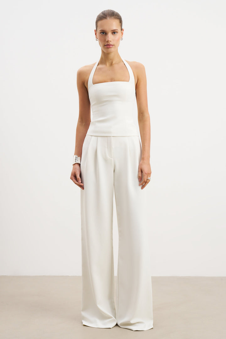 Alessandra – Elegant White Pleated Wide-Leg Trousers for Women