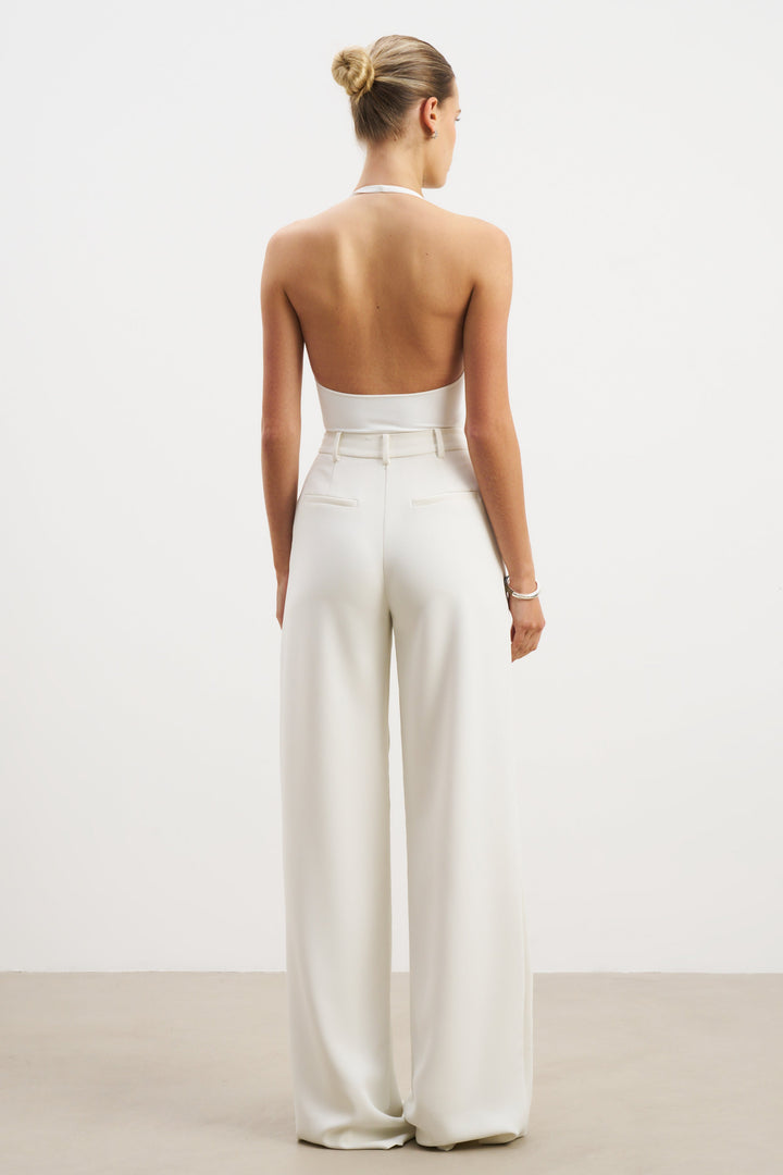Alessandra – Elegant White Pleated Wide-Leg Trousers for Women