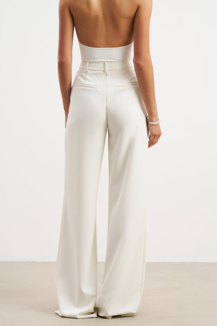 Alessandra – Elegant White Pleated Wide-Leg Trousers for Women