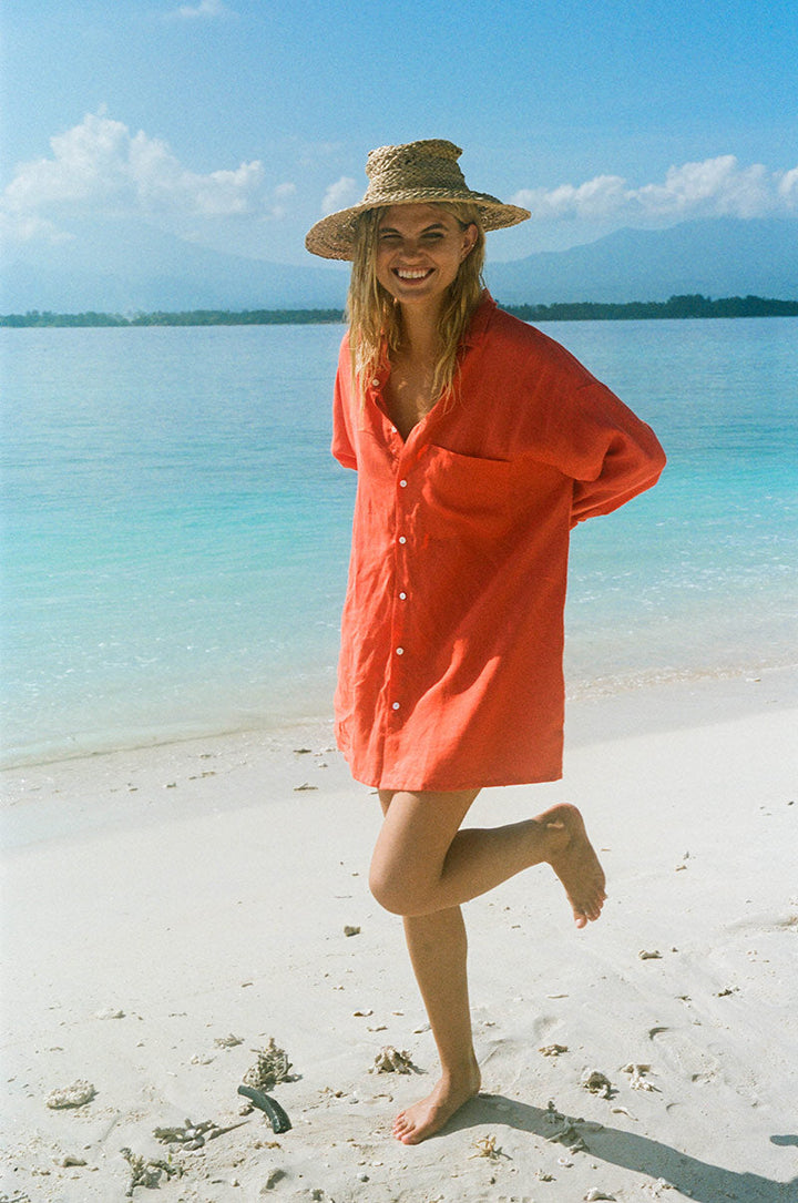 Jade – Women’s Summer Shirt Dress in Coral Linen