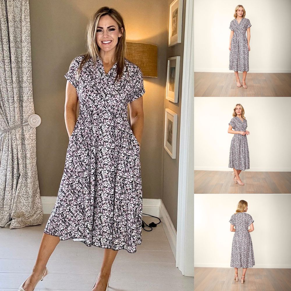 Eleanor – Floral Wrap Women’s Dress with Side Pockets