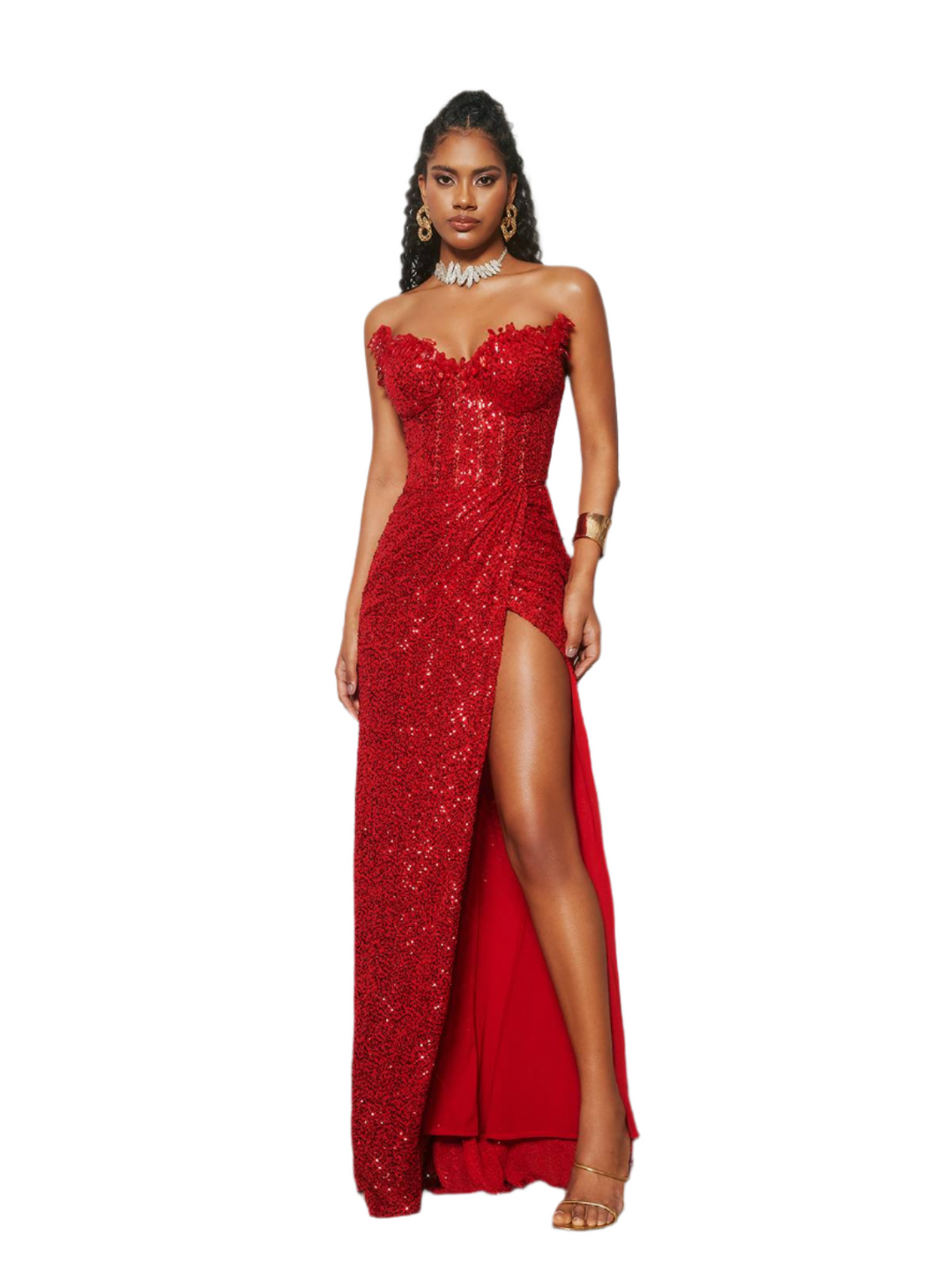 Natalie – Strapless Women’s Sequin Split Dress