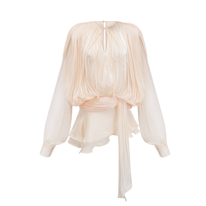 Kali – Fully-Pleated Women’s Ruffled Mini Dress in Neutral Tones