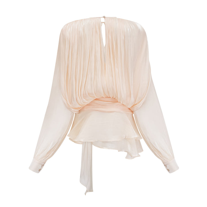 Kali – Fully-Pleated Women’s Ruffled Mini Dress in Neutral Tones