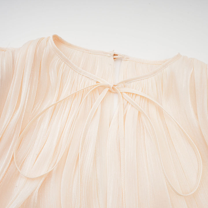 Kali – Fully-Pleated Women’s Ruffled Mini Dress in Neutral Tones