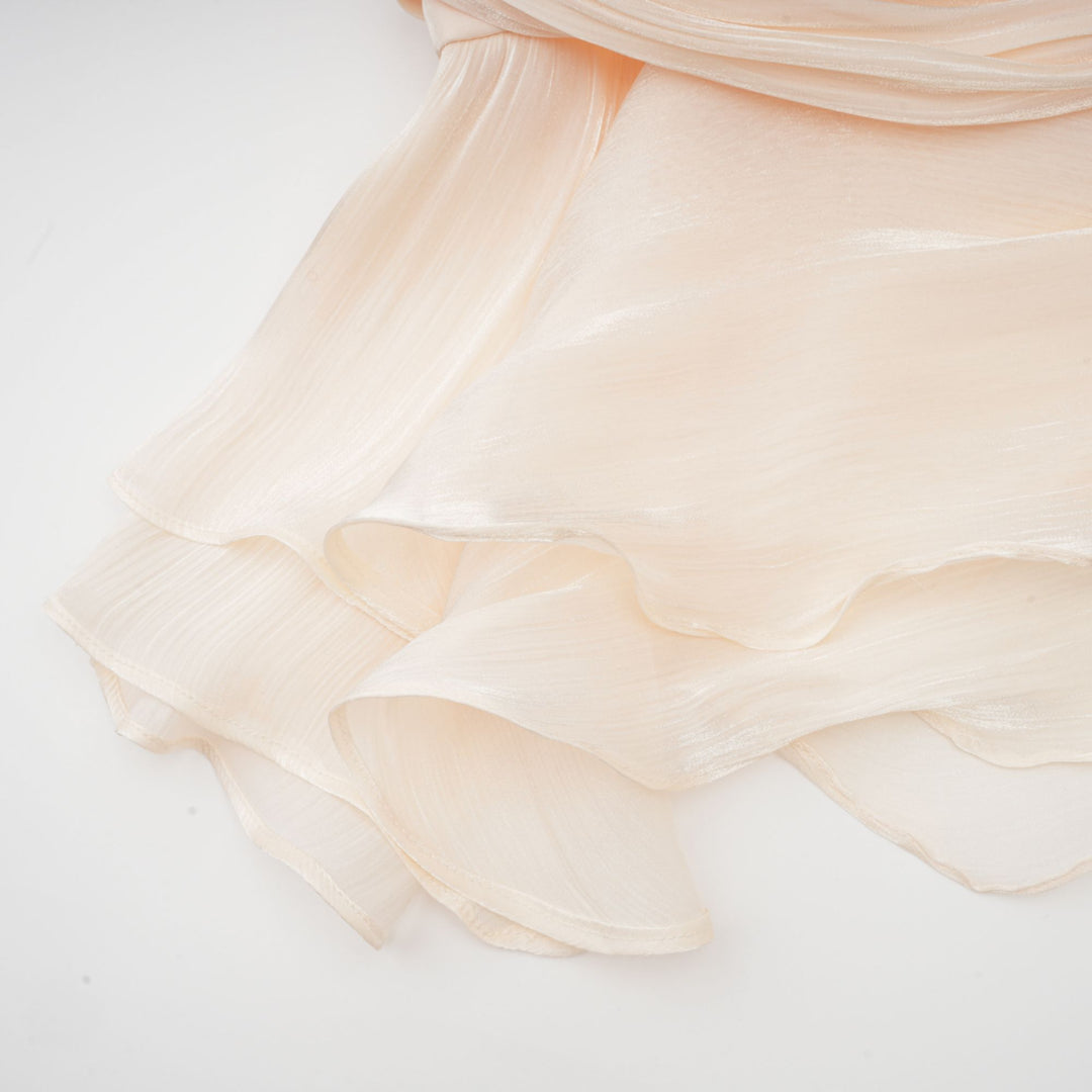 Kali – Fully-Pleated Women’s Ruffled Mini Dress in Neutral Tones