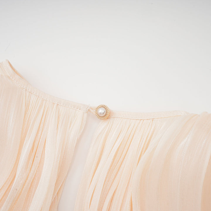 Kali – Fully-Pleated Women’s Ruffled Mini Dress in Neutral Tones