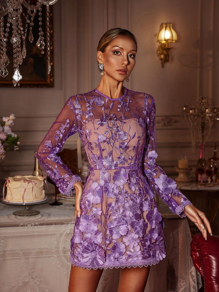 Brielle – Women’s Long Sleeve Embroidered Mini Dress