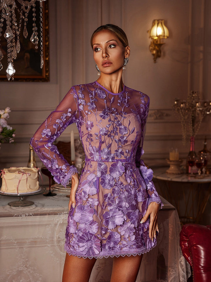 Brielle – Women’s Long Sleeve Embroidered Mini Dress
