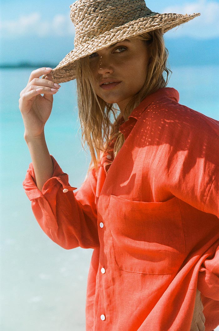 Jade – Women’s Summer Shirt Dress in Coral Linen