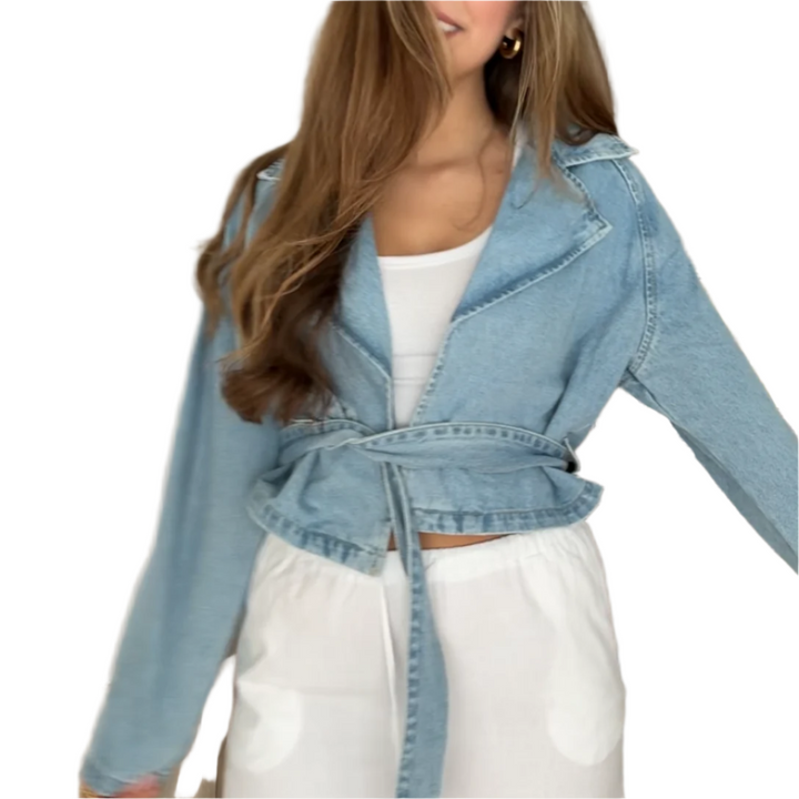 Renata – Cropped Belted Women’s Denim Trench Jacket