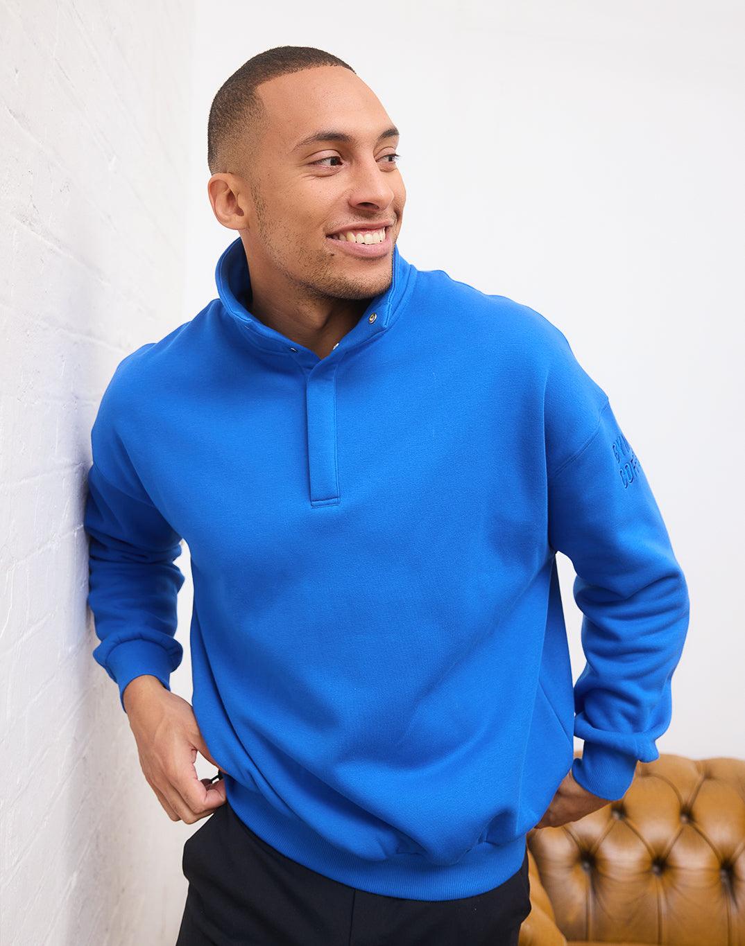 Alexis – Azure Blue Snap-Collar Unisex Sweatshirt