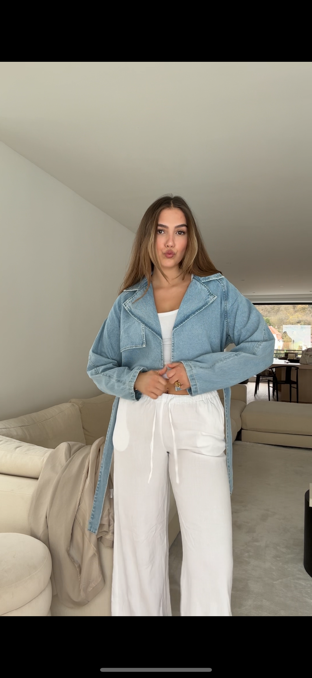 Renata – Cropped Belted Women’s Denim Trench Jacket